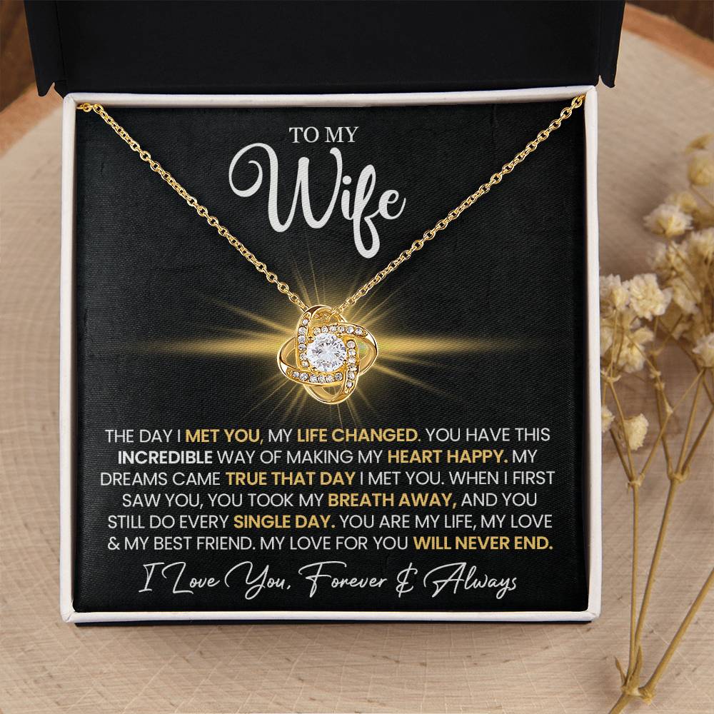 To My Wife "You Make My Heart Happy" Love Knot Necklace