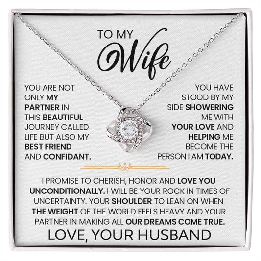 Gift For Wife "I Love You Unconditionally" Gold Knot Necklace