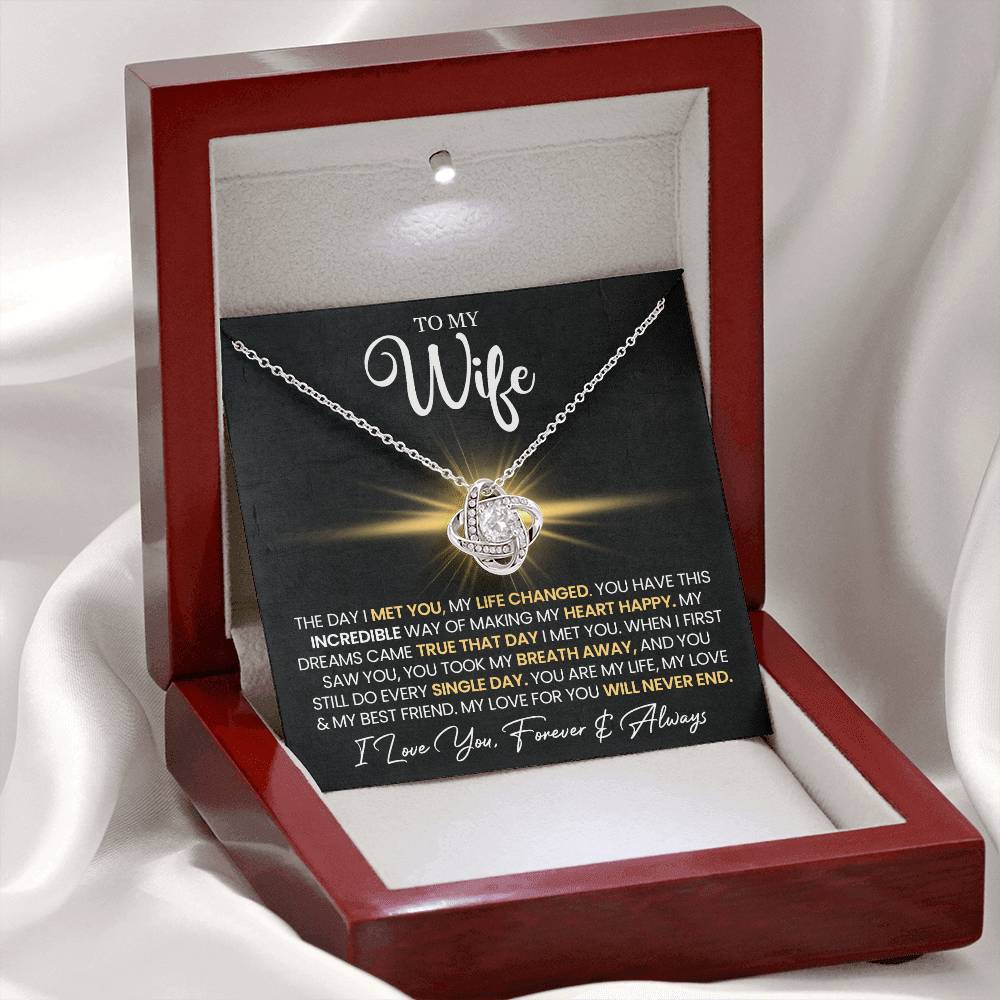 To My Wife "You Make My Heart Happy" Love Knot Necklace