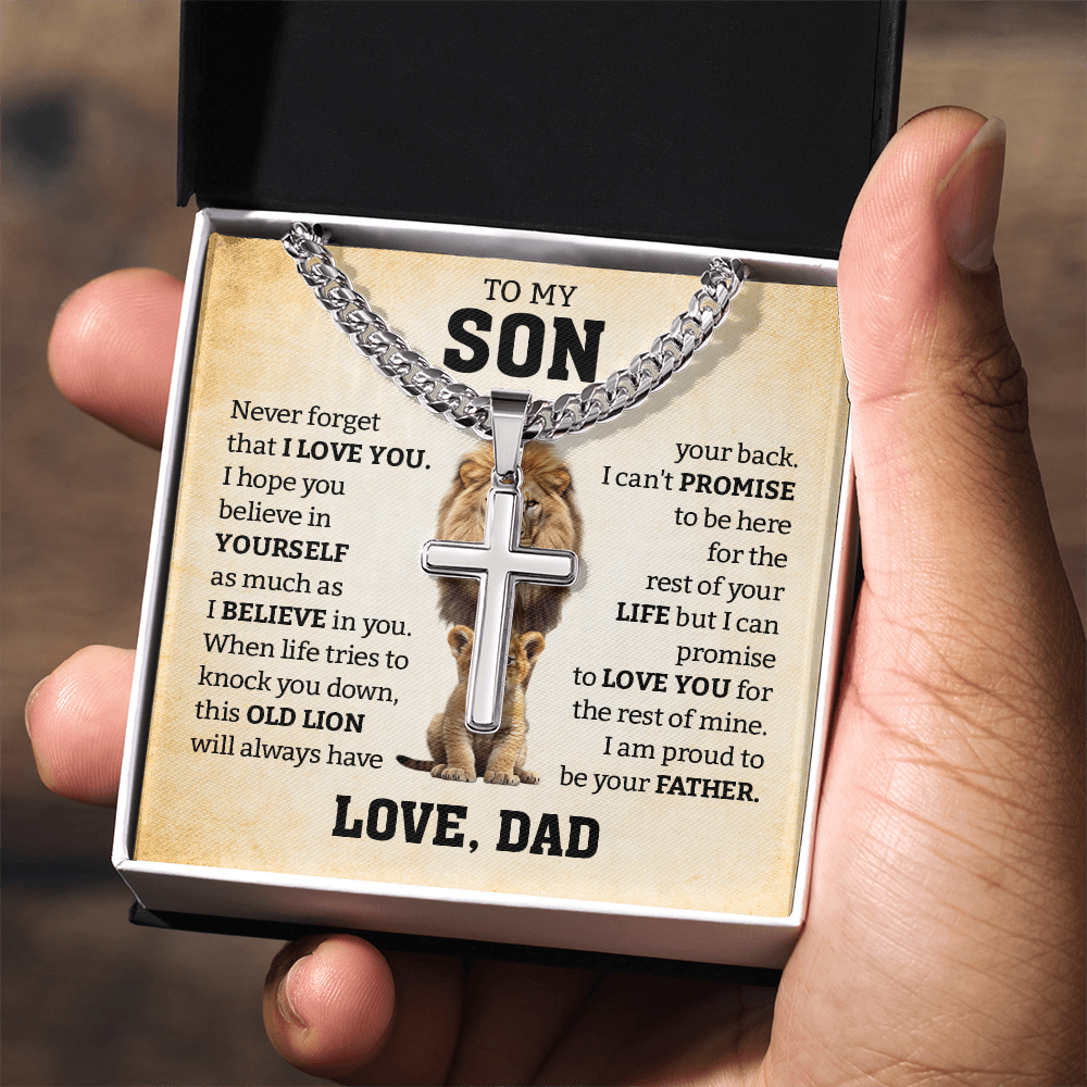 To My Son From Dad | Never Forget I Love You | Cuban Link Chain with Artisan Cross