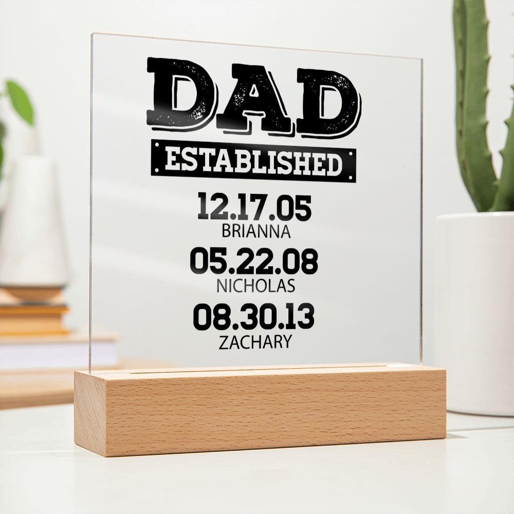 Dad Established Acrylic Plaque - Personalized - Father's Day Gift