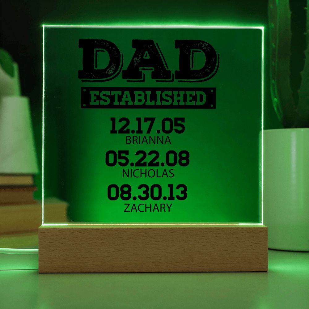 Dad Established Acrylic Plaque - Personalized - Father's Day Gift
