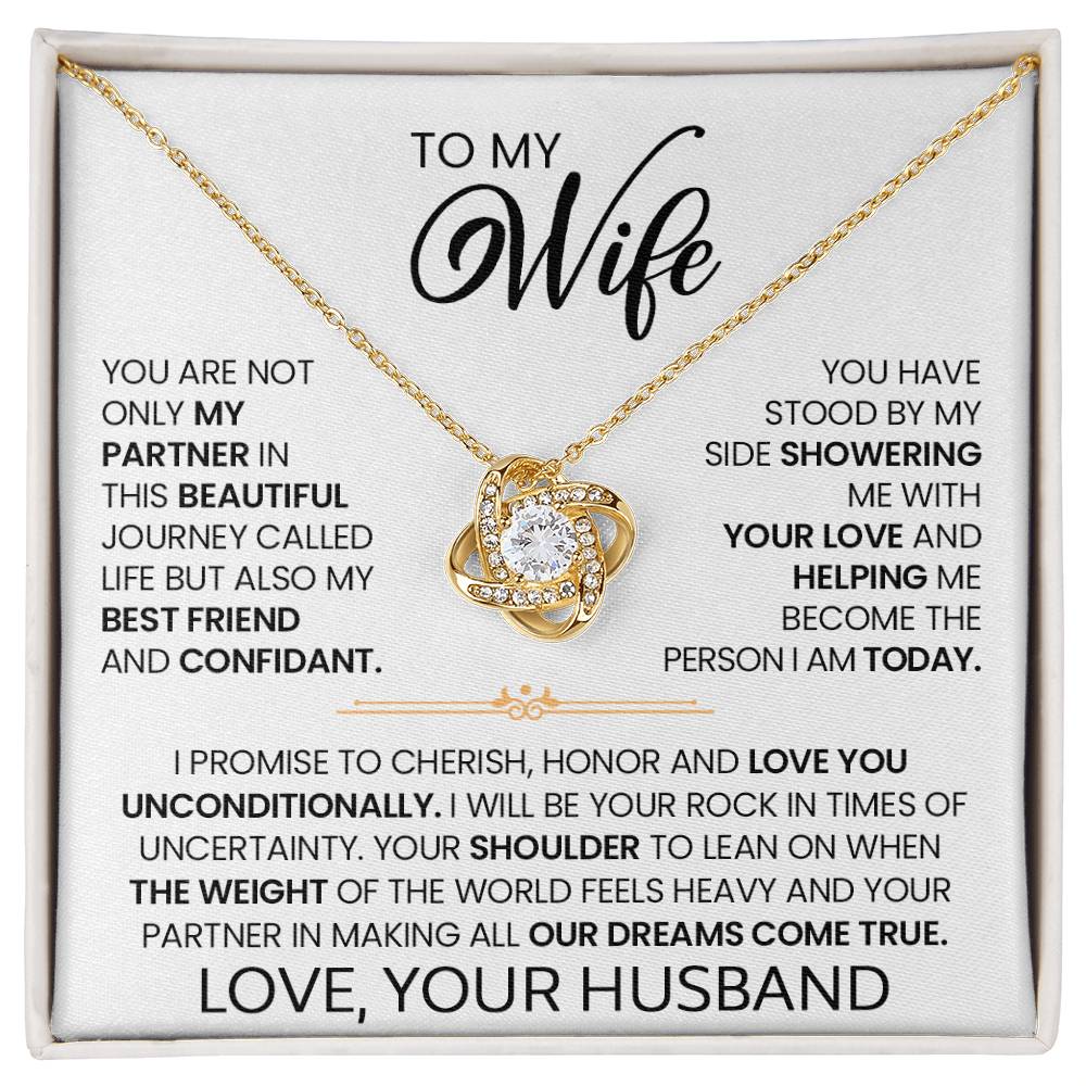 Gift For Wife "I Love You Unconditionally" Gold Knot Necklace