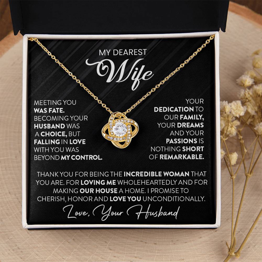 Gift For Wife "To My Dearest Wife" Gold Knot Necklace