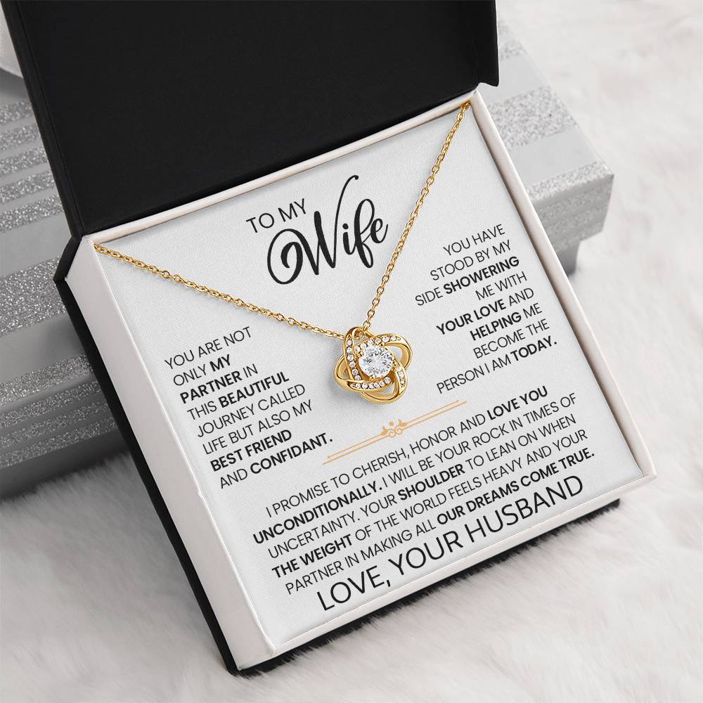 Gift For Wife "I Love You Unconditionally" Gold Knot Necklace