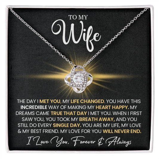 To My Wife "You Make My Heart Happy" Love Knot Necklace