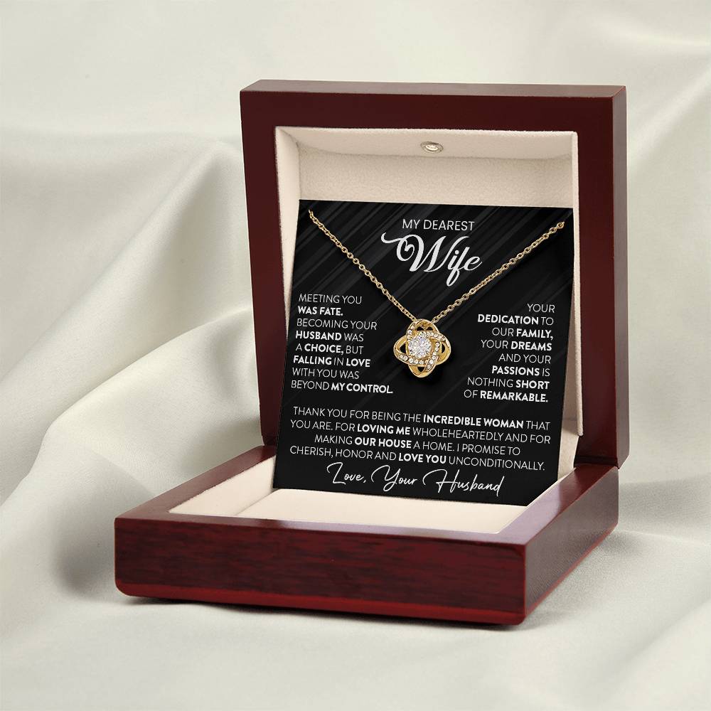 Gift For Wife "To My Dearest Wife" Gold Knot Necklace