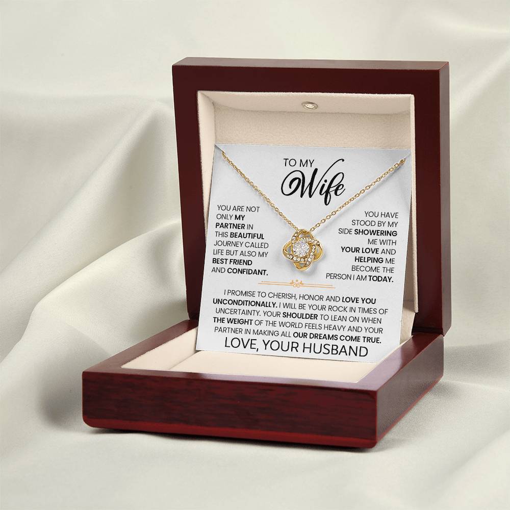Gift For Wife "I Love You Unconditionally" Gold Knot Necklace