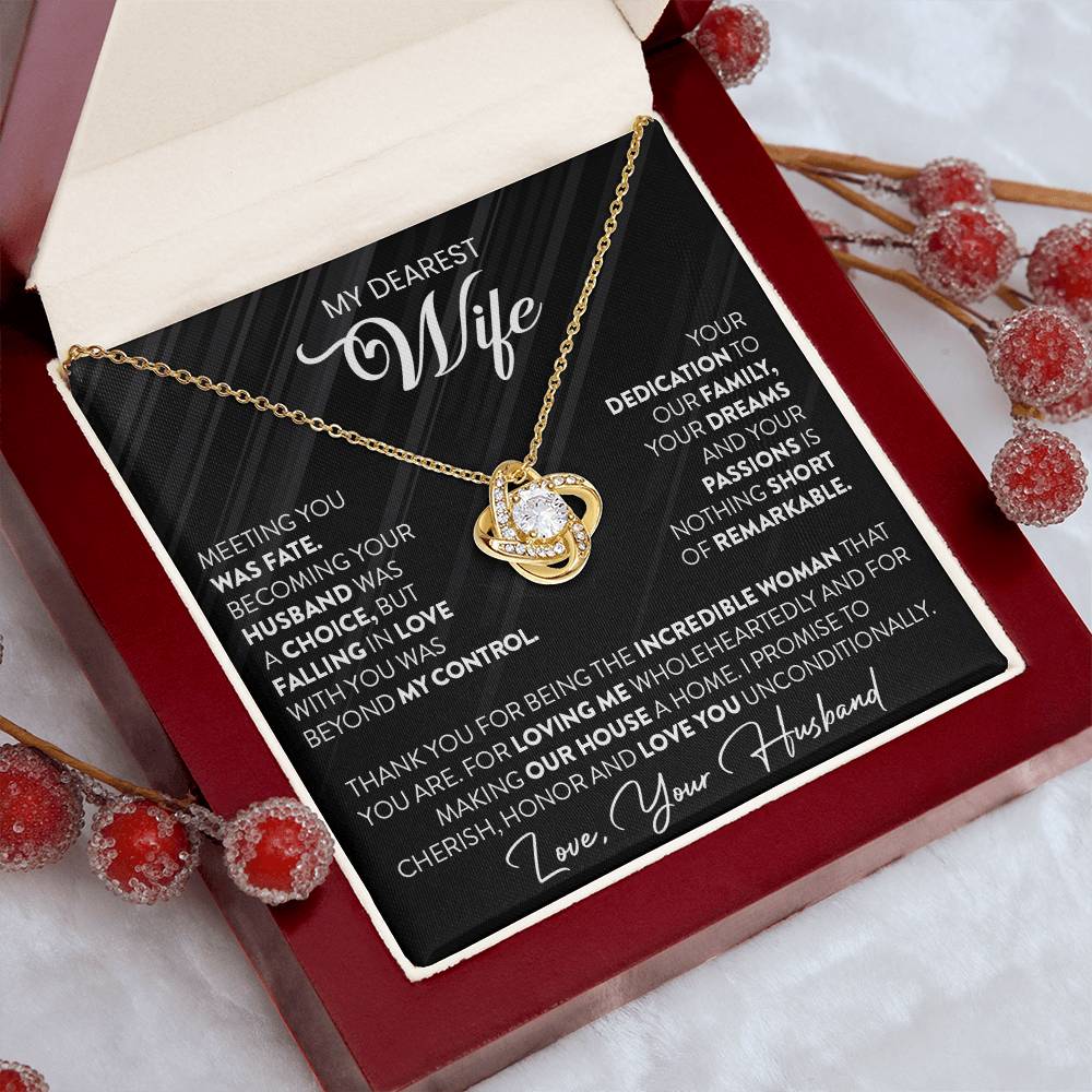 Gift For Wife "To My Dearest Wife" Gold Knot Necklace