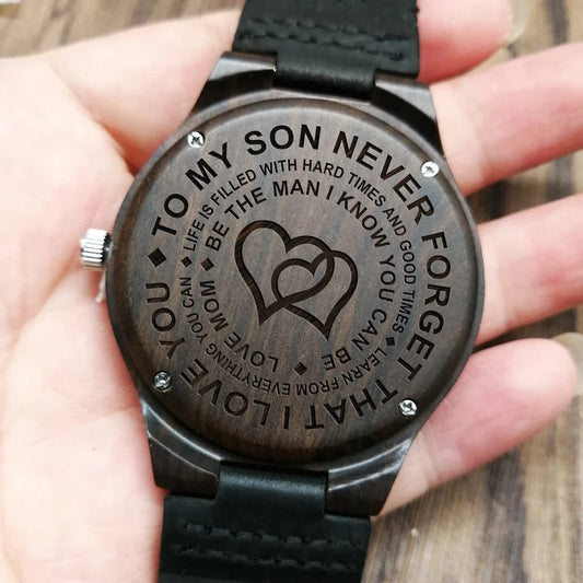 To My Son Engraved Love Mom | Wooden Watch